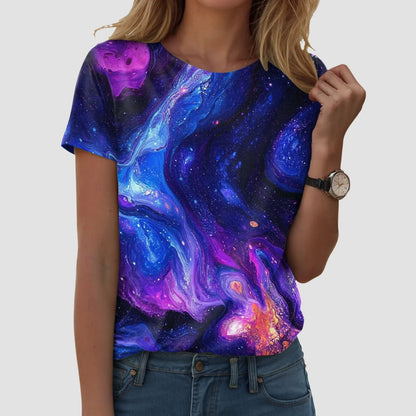 Top blouse woman trend 2025 women 3D galaxy print t shirts glitter shirts blouse fashionable Starry Sky summer ropa para Mujer