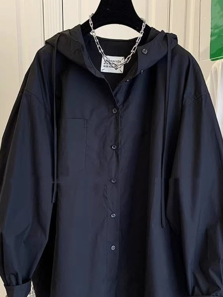 Fashion Women Tops Oversized Blouses Women's Clothing 2025 Blusas Mujer De Moda Long Sleeve Hooded Shirt Casual White Basic Coat