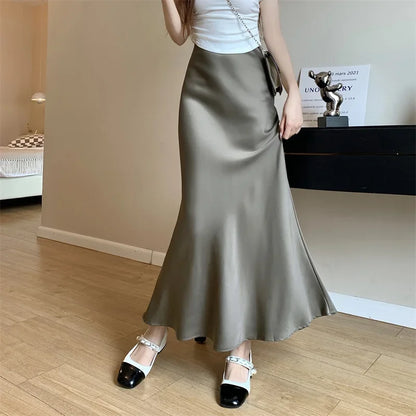 Satin Skirts for Women Korean Reviews Many Girls Clothes Women's 2025 Summer NEW High Waisted Mid Long Skirts Fashion women skir