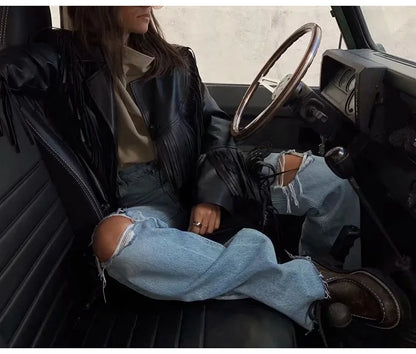 MiuKoMiYa Ripped Jeans For Women 2023 Streetwear Straight Denim Pants High Waist Long Denim Trousers Women Hollow Out Jeans