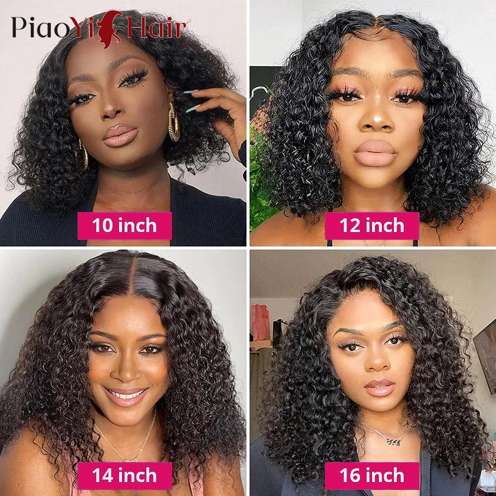 Glueless Wig Human Hair Water Wave Bob Wig Human Hair 14Inch Ready to Wear Curly Wave Wigs 200% Density 4X4 Lace Bob Top Quality