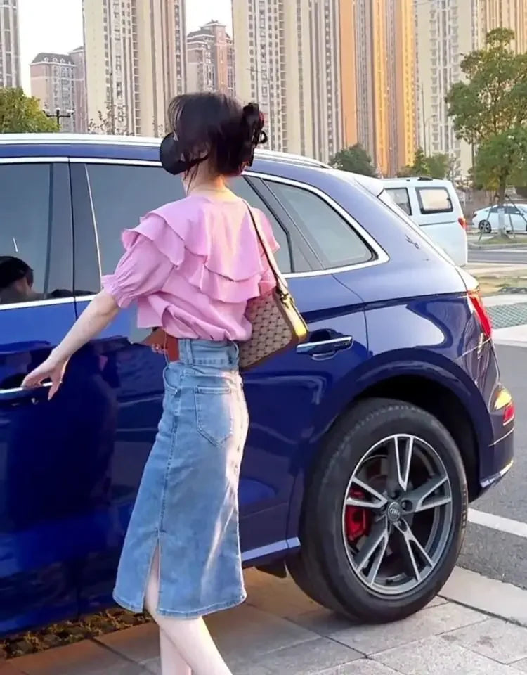 Jeans Skirts for Women New In Midi Woman Denim Skirt Vintage Korean Style Clothing Trend 2024 Stylish Harajuku Cheap Fashion V