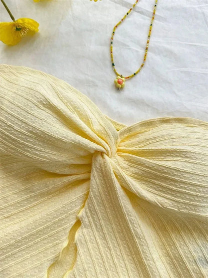 Twist Knot Cropped Tube Top for Women Summer Y2K Clothes Sexy Off the Shoulder Slit Crop Top