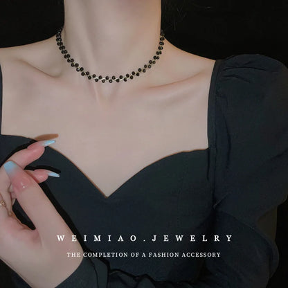 Women Choker Necklace Double Layer Beads Necklace Gift for Friend Silver Color Geometric Necklace Wholesale Collar Jewelry