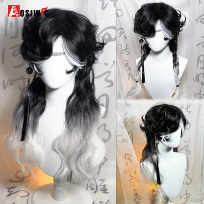 AOSIWIG  Short Curly Cosplay Men Boy Party Light Yellow Synthetic Heat Resistant Hair Wigs Men's Breathable Wig