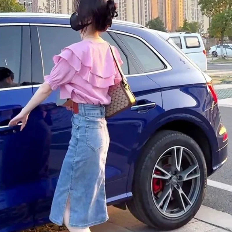 Jeans Skirts for Women New In Midi Woman Denim Skirt Vintage Korean Style Clothing Trend 2024 Stylish Harajuku Cheap Fashion V