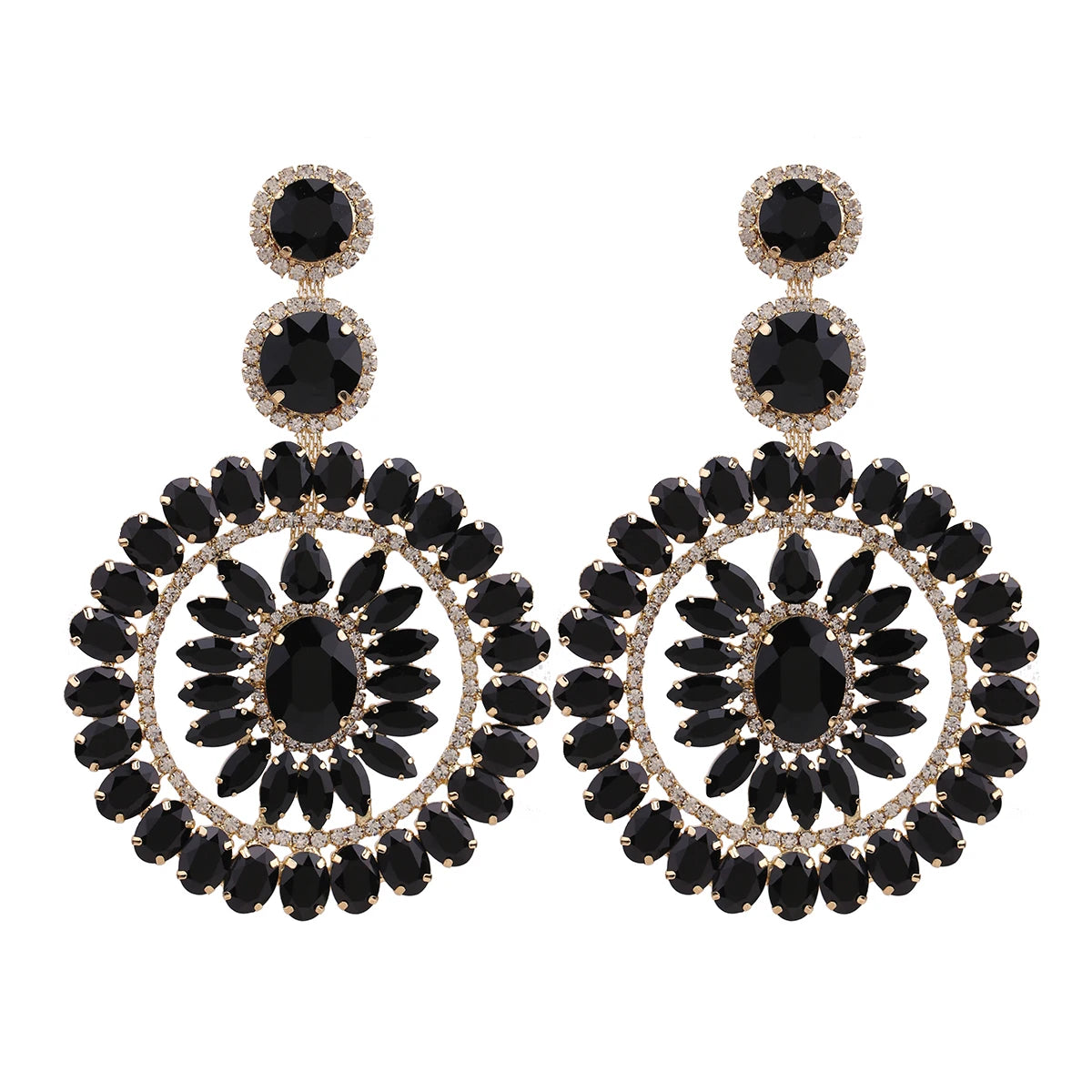 Design Large Dangle Earrings For Women Girl Luxury Elegant Metal Hollow Round Crystal Brincos Pendant Jewelry Accessories