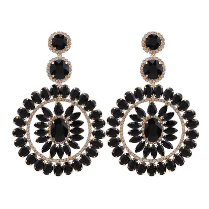 Design Large Dangle Earrings For Women Girl Luxury Elegant Metal Hollow Round Crystal Brincos Pendant Jewelry Accessories