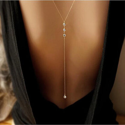 Women Long Necklace Body Sexy Chain Bare Back Gold Silver Crystal Rhinestone Pendant Chain Necklace Backdrop Beach Body Jewelry