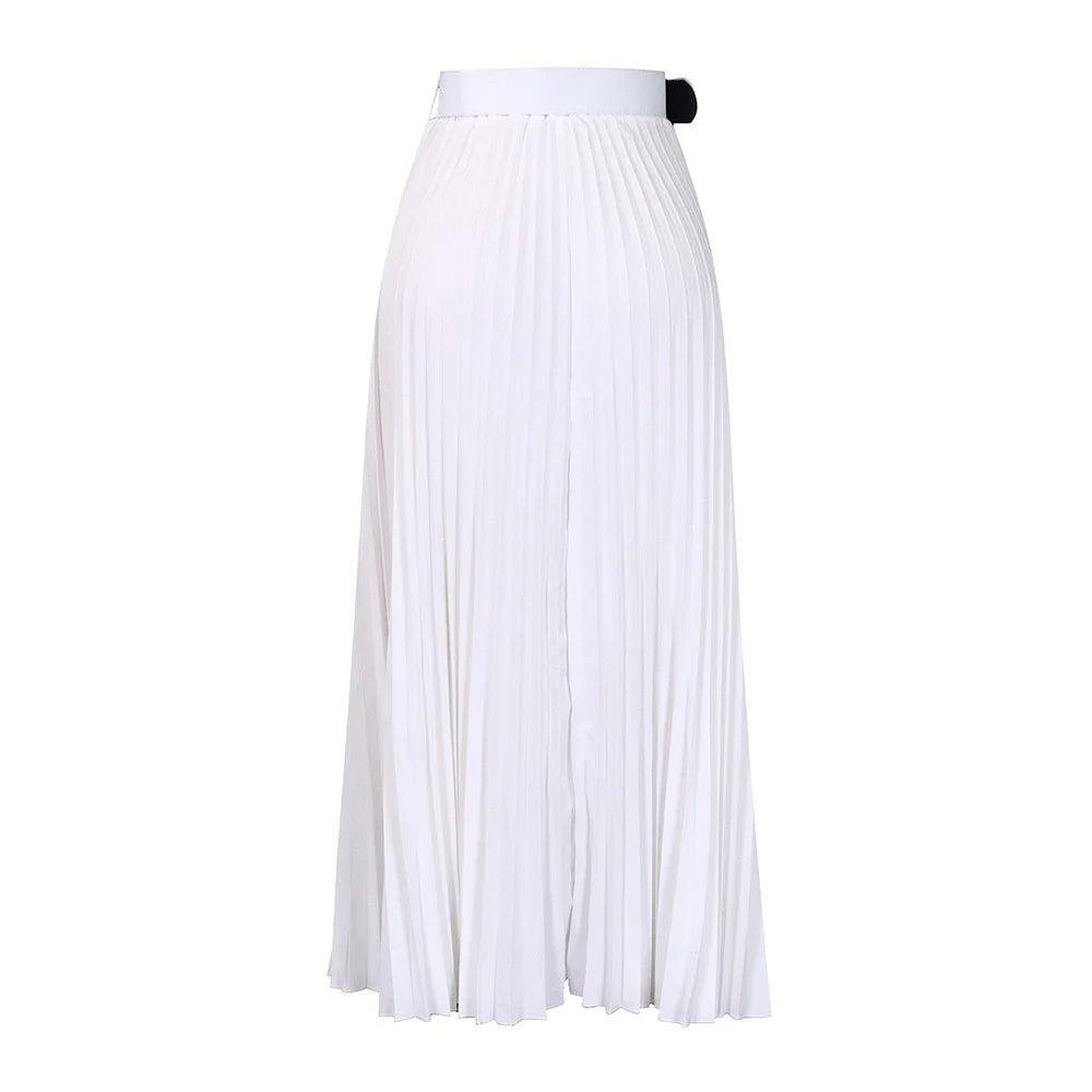Elegant Pleated Skirts for Woman 2024 New High Waisted Belt Waisted Ankle Length Autumn Winter Wear Bottoms Skirts Clothes Hot