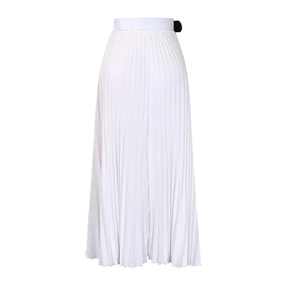 Elegant Pleated Skirts for Woman 2024 New High Waisted Belt Waisted Ankle Length Autumn Winter Wear Bottoms Skirts Clothes Hot