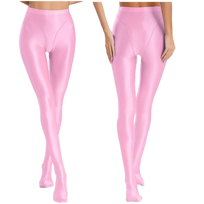 Womens Gymnastic Yoga Pants Leggings High Waist Stretchy Glossy Pantyhose Silky Skinny Pantyhose Role Play Nightclub Wear