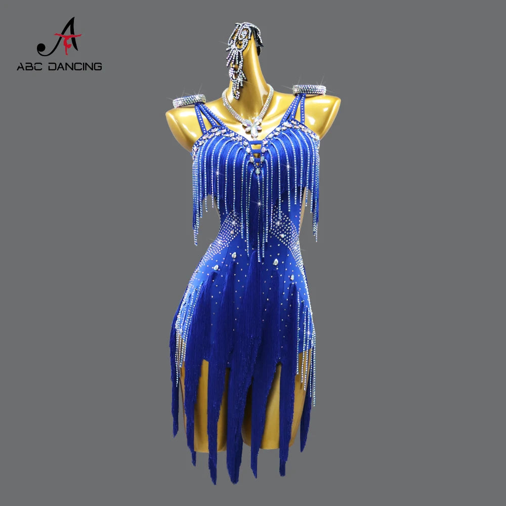 Evening Dress Latin Dance Costume Womens 2025 Dancewear Girl Adult Short Fringed Clothing American Competition Stage Sports Suit
