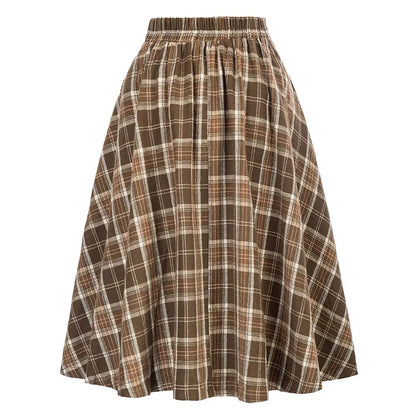 Women Skirt Skirt A Line Skirt Elegant High Waist Ladies Loose Dress Long Skirt Vintage Women Tartan Check Plaid