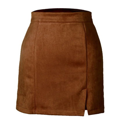 Skirts For Woman Women'S High Waist Faux Suede Side Split Short Skirt Roupas Femininas Traf Women 2024 Faldas  Mujeres New