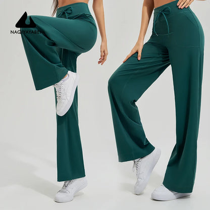 Women's High Waist Stretch Yoga Pants Quick Dry Breathable Loose Running Pants Gym Outdoor Training Pants