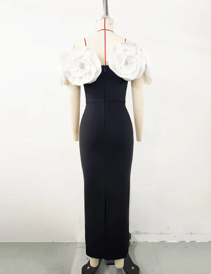 Women Banade Dresses Sexy Big Flowers Off the Shoulder Long Dress Celebrate Evening Party Dress Birthday Party Wedding Outfit