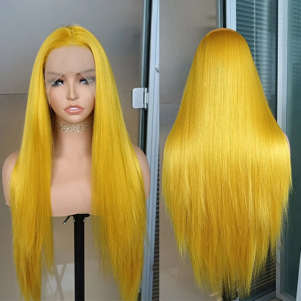 Ginger Yellow Wig Synthetic Lace Front Wig Straight Lace Wigs For Women Glueless Ready to Wear Synthetic Hair Lace Cosplay Wig