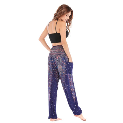 Women's Yoga Pants Printed Ethnic Style Loose Yoga Trousers Bloomers High Waist Fitness Sports Crotch Dance  Sweatpants