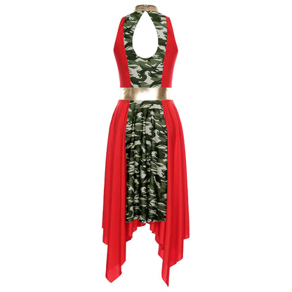 Women Modern Lyrical Dance Dress Church Choir Worship Praise Liturgical Costume Sleeveless Print Irregular Hem Gown Dancewear