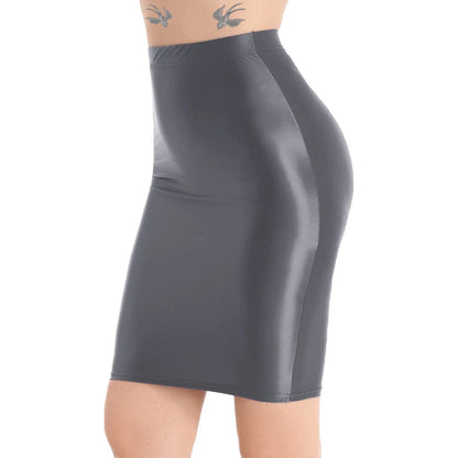 Mini Skirts Skirt For Women Autumn Bodycon Clubwear Glossy Shiny Stretchy Summer Tight Fitting High Waist Knee-length
