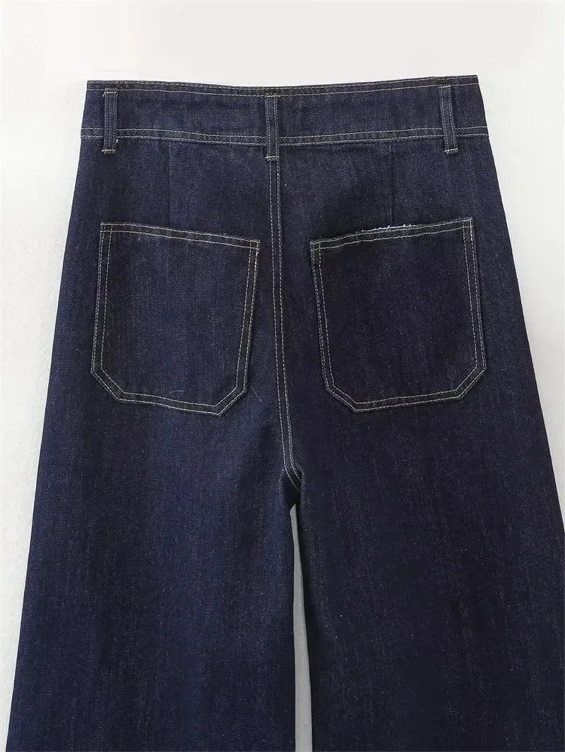 Casual Women's High Waist Straight-leg Jeans Pants Fashion All-match Full Length Denim Pants Pocket Zipper Jean Trousers