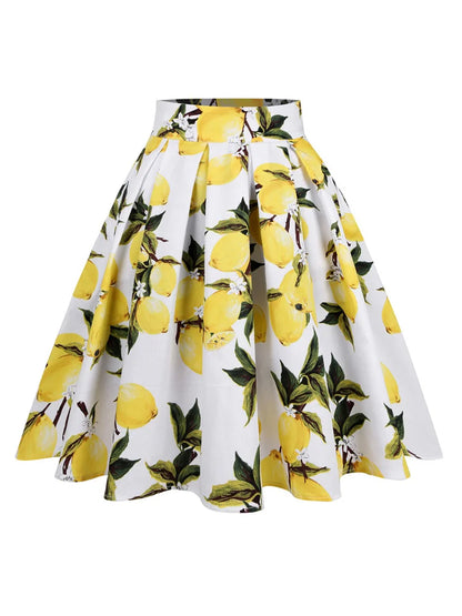 2025 Summer French High Waist Pleated Skirts Blue 50s Vintage Casual Dance Party Skirt Sexy Cute Midi Lemon Skater Women Clothes
