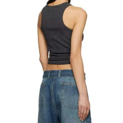 Women t-shirts New twisted flower knotted sleeveless top for summer 2025 Elastic slim pure cotton women's vest corset crop top
