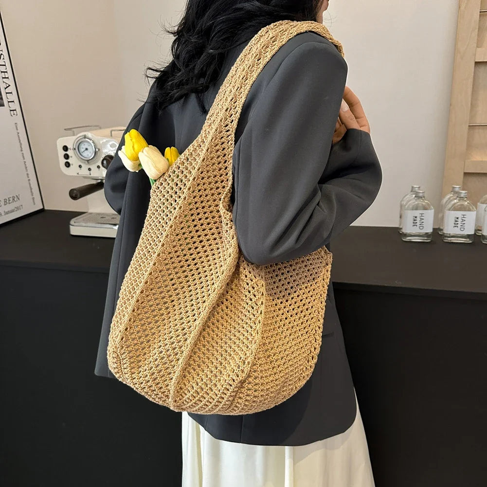 Women's Shoulder Bags Casual Straw Wicker Woven Ladies Handmade Totes Large Capacity Summer Beach Female's Messenger Bag
