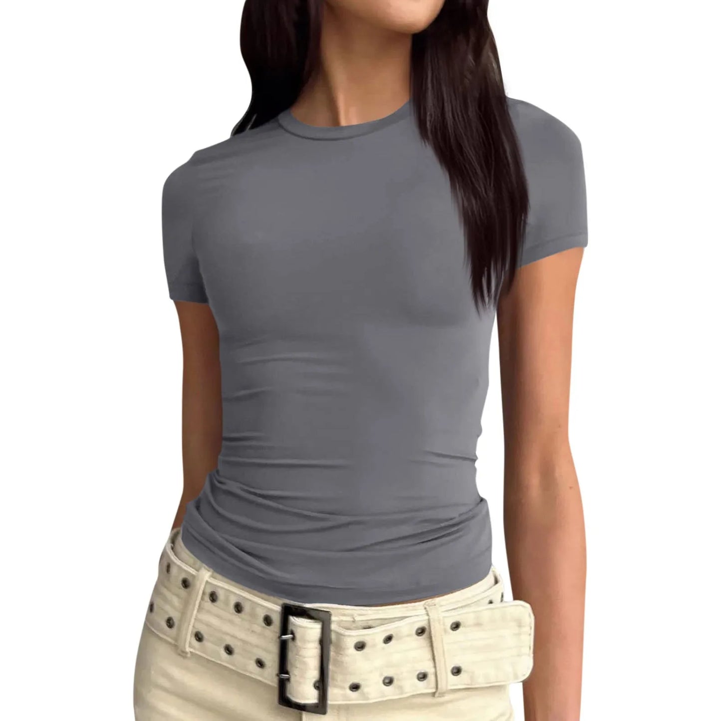 Women Sexy slim fit tops Short Sleeve Soild Sexy Tee blouse Slim Fit Tight Crop-Top t Shirt clothes for women top mujer traf