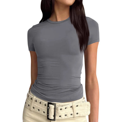 Women Sexy slim fit tops Short Sleeve Soild Sexy Tee blouse Slim Fit Tight Crop-Top t Shirt clothes for women top mujer traf