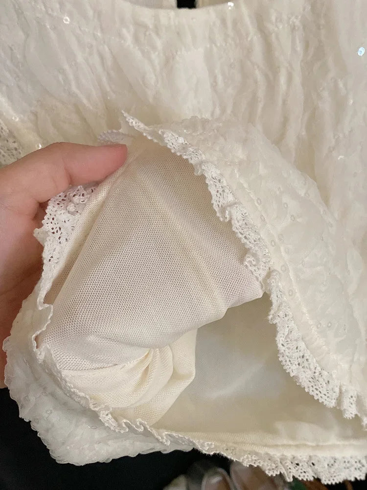 Skirts Sweet Girls Korean New Lace Flower Edge Vest Tops Mesh Yarn Tide Princess Half Length Skirt Tide 2024 Simple Fashion