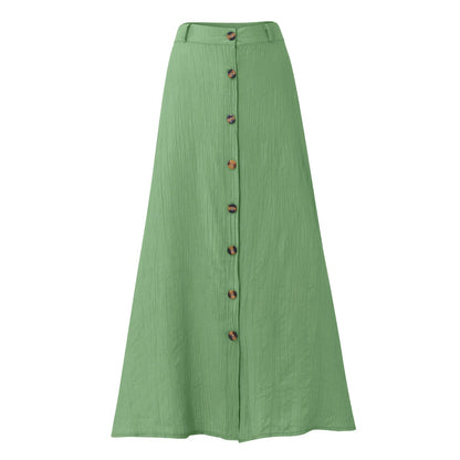 Midi Skirts For Women Bohemian Style Daily And Versatile Half Skirt Fashion Plain Color Basics High Waist Beach Button Dress