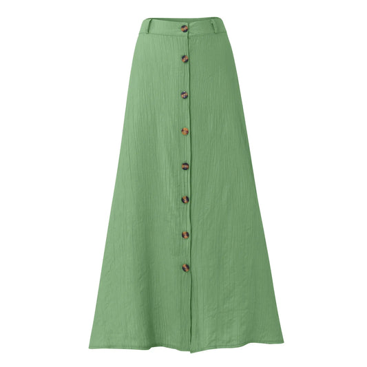 Midi Skirts For Women Bohemian Style Daily And Versatile Half Skirt Fashion Plain Color Basics High Waist Beach Button Dress