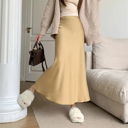 Satin Skirts for Women Korean Reviews Many Girls Clothes Women's 2025 Summer NEW High Waisted Mid Long Skirts Fashion women skir