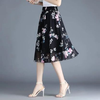 Skirts for Women Chiffon Woman Skirt Floral Midi Summer Casual New In Clothing Sales Modest Luxury Elegant High Quality V Cheap