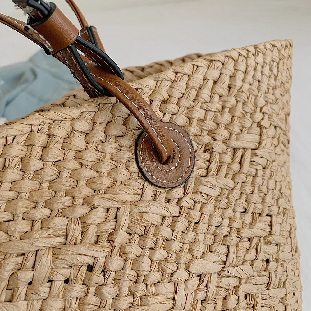 Women Woven Tote Bag Simple Woven Handbag Large Capacity Stylish Weaving Bag Tote Clutch Bags Chic Hobo Bag for Party Vacation