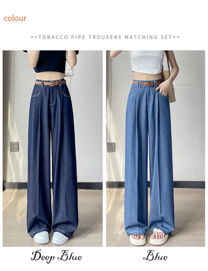Women's Leisure Commuting Tencel Wide-Leg Jeans 2025 Spring Summer Comfortable Soft Ice Silk High Waisted Straight Jeans