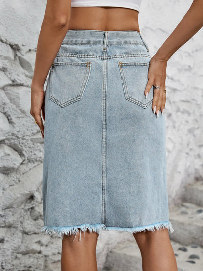 Fashion Midi Cotton Denim Skirt Women 2024 Casual Slim High Waist Asymmetrical Blue Jean Skirts Y2k Faldas Elegant