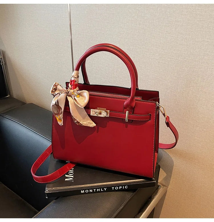 2025 New! Women's Red Tote Bag - Light Luxury, Large Capacity, Elegant Design, Versatile for Work & Party, Premium PU Leather