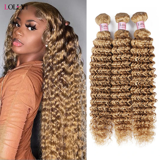 #27 Honey Blonde Bundles Deep Wave Hair Bundles Brazilian Hair Weave Human Hair Bundles Deep Wave Hair Bundles 3/4 Bundles