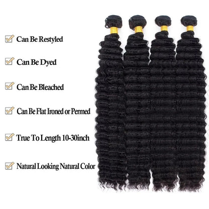 Deep Wave Human Hair Bundles Brazilian Hair Natural Color Deep Wave One Weave Bundles Unprocessed Human Hair 30 40 Inches