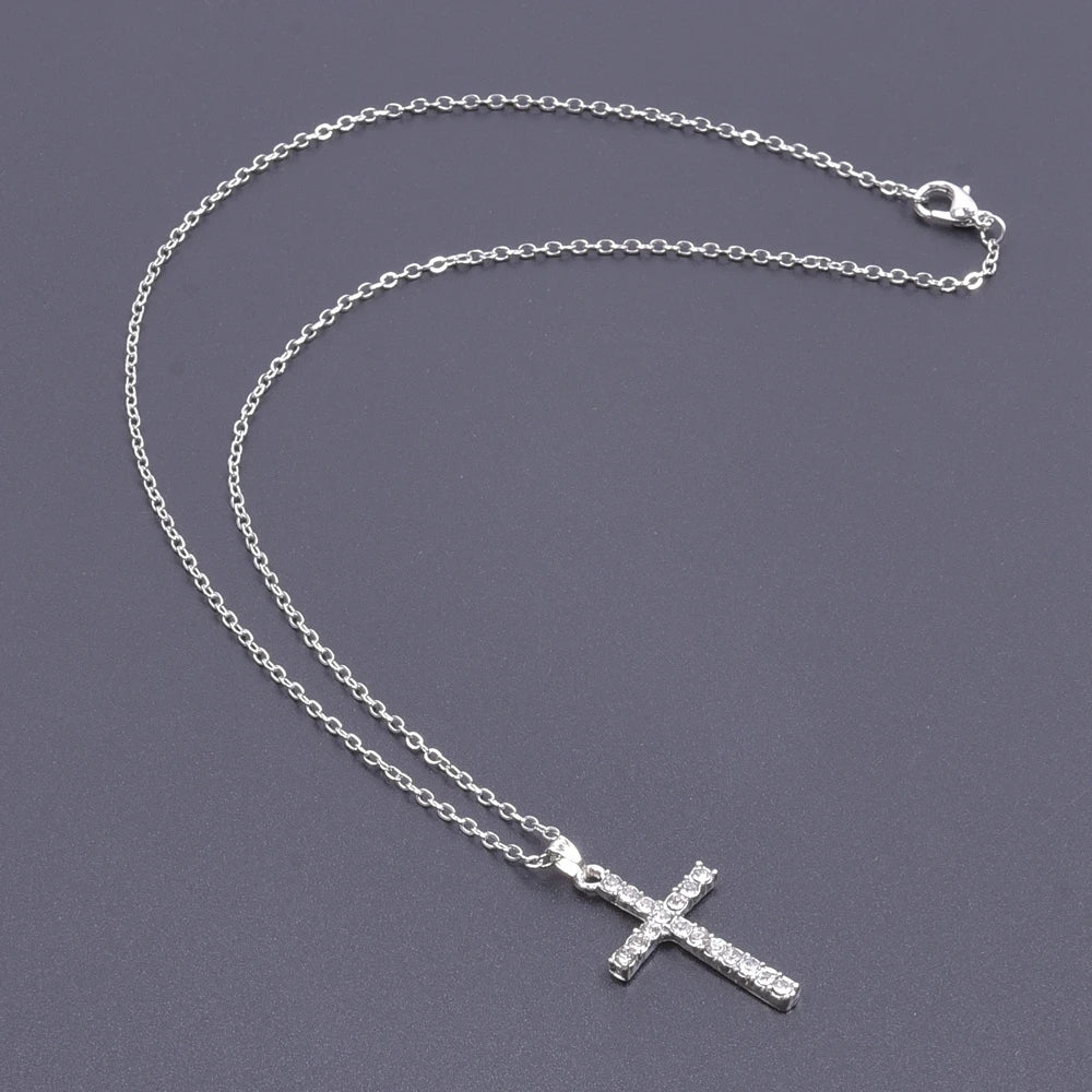 Women Necklace Jewelry Chain Fashion Cross With Rhinestone Pendant Necklace Stainless Steel Choke Ring Women Accessories New
