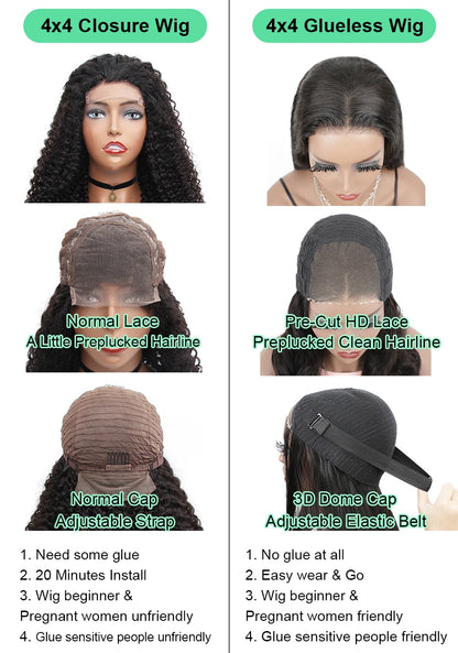 Water Wave Glueless 13*4 Wig  Lace Wig 180% Pre-Plucked Natural Wave Wear Go Glueless Curly Human Hair Wigs For Women