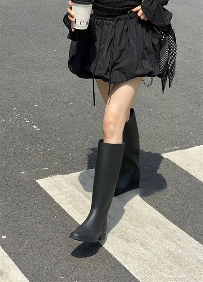 Ropa Skirts for Women 2025 Mini Black White Korean Style Jupe Faldas Mujer Elastic Waist Retro Khaki Drawstring Flower Bud Skirt