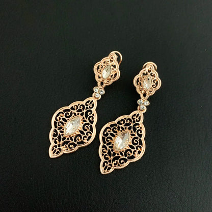 Neovisson Fashion Golden Earrings Hollow Flower Drop Earrings Bridal Jewelry Earrings With Rhinestone Women Earrings Gift