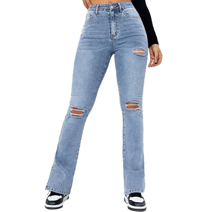 Women'S Fashion Ripped Foot Side Slit Slim Stretch Pants Jeans Pantalones De Mujer CalçA Pantalona Feminina брюки женские