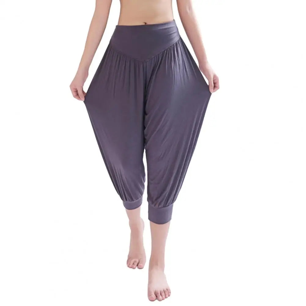 Summer Women Yoga Pants Modal Solid Color Yoga Cropped Pants Wide Elastic Waistband Dance Performance Wide Leg Pants Bloomers