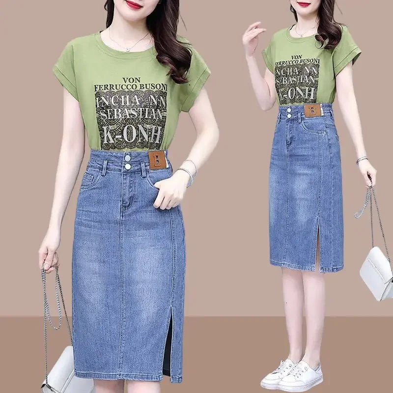 Jeans Skirts for Women Woman Denim Skirt High Waist Midi Maxi Long with Pocket Slit Chubby Modest Quality Luxury Elegant Stylish