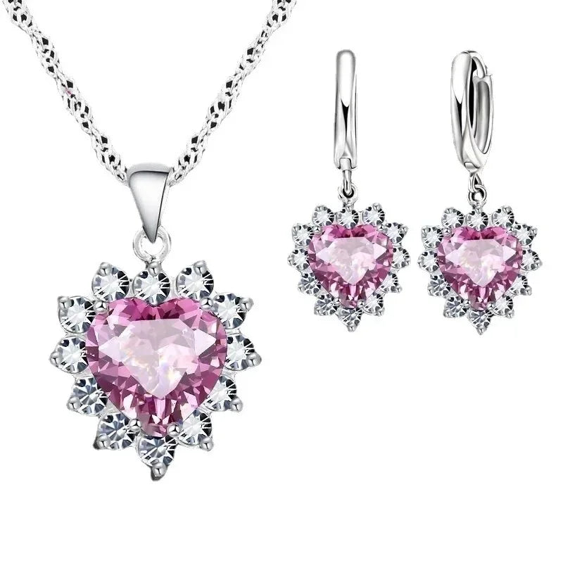 Exquisite Heart-shaped Necklace Earrings Jewelry Set for Women Charm Ladies Jewelry Fashion Bridal Accessory Set Romantic Gifts